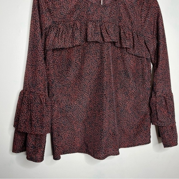 Lucky Brand Women’s Polka Dot Bell Sleeve Ruffled Top Red Black Size XS - Picture 6 of 10